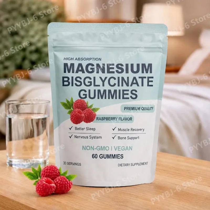 Υψηλής απορρόφησης Bisglycinate Magnesium Gummies Vegan Raspberry Flavor 60 Count Υποστήριξη Υγεία Μυϊκών Οστών Χωρίς ΓΤΟ χωρίς γλουτένη