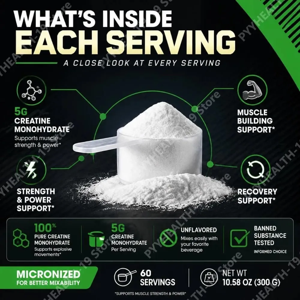 Micronized Creatine Monohydrate Pure & Unflavored Powder for Muscle Building Strength Power & Recovery Support Adults 300g