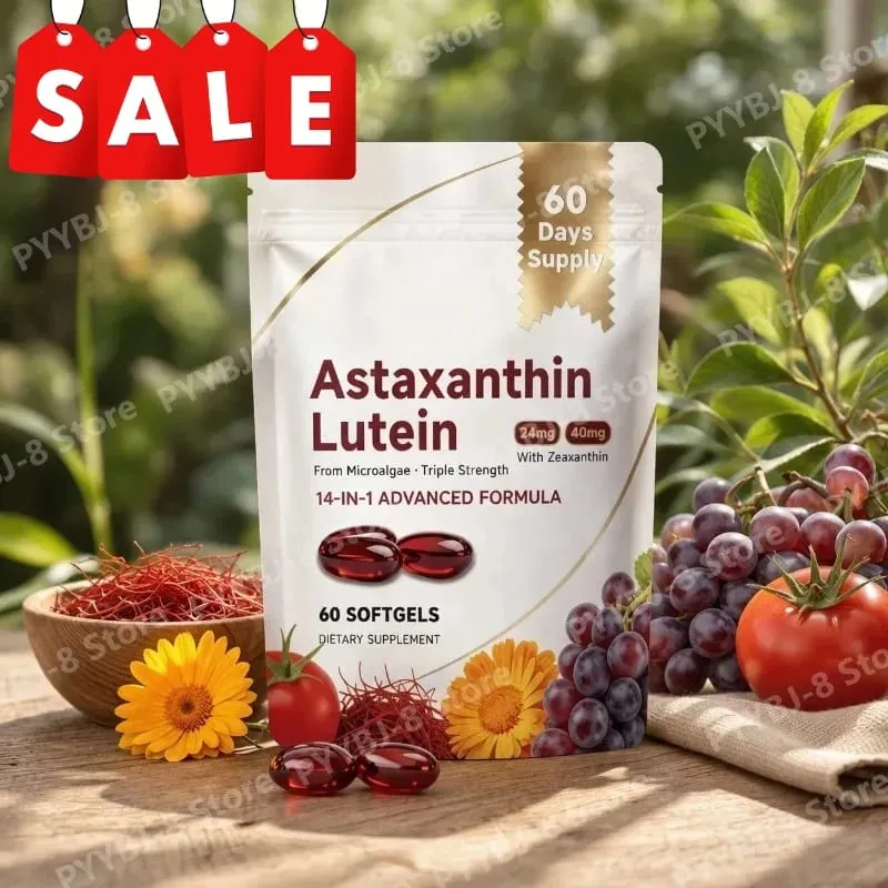 Η κάψουλα ασταξανθίνης και λουτεΐνης 60 Count με κουκούτσι σταφυλιού και εκχύλισμα σαφράν παρέχουν υποστήριξη για τη διατροφή των ματιών στο δέρμα και τις αρθρώσεις