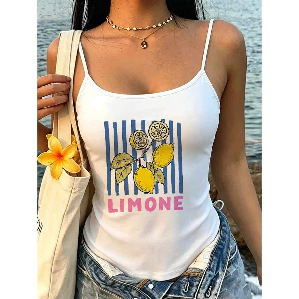 Limone Stripe Lemon Cami Tanks Set Yellow Fruit Blue Black White Graphic Sleepwear Club Wear Streetwear Beach Vest Shirt