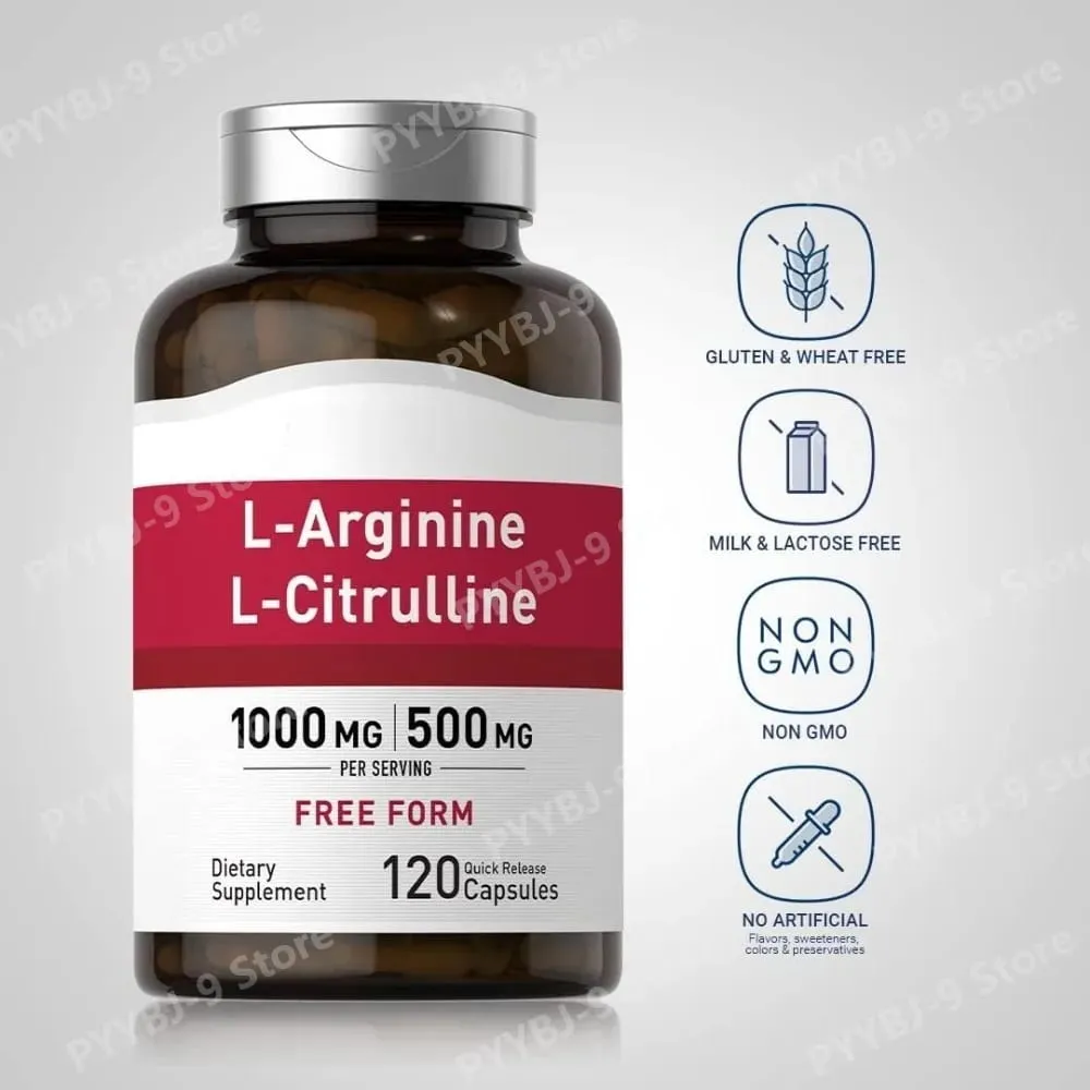 1500 mg L-αργινίνη & L-κιτρουλίνη ανά μερίδα Δωρεάν μορφή σύμπλεγμα αμινοξέων για άνδρες και γυναίκες 120 κάψουλες χωρίς γλουτένη χωρίς ΓΤΟ