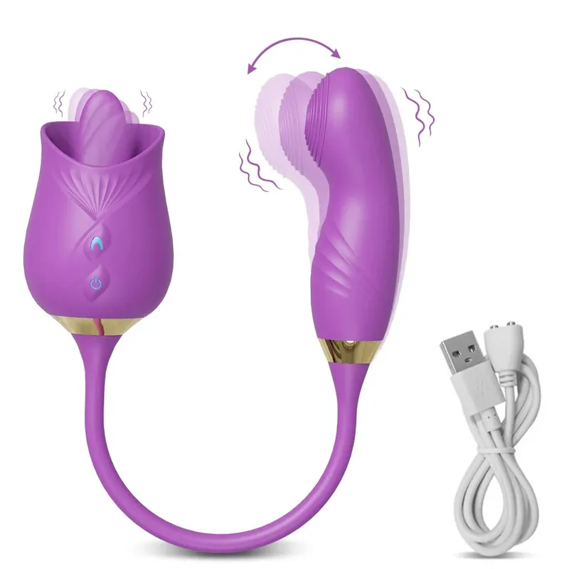 Rose-Sucking Thrusting Dildo Vibrator για γυναίκες Διεγέρτης κλειτορίδας θηλής Δόνηση γλώσσας αυγού που γλύφει κλειτορίδα Sucker σεξουαλικά παιχνίδια