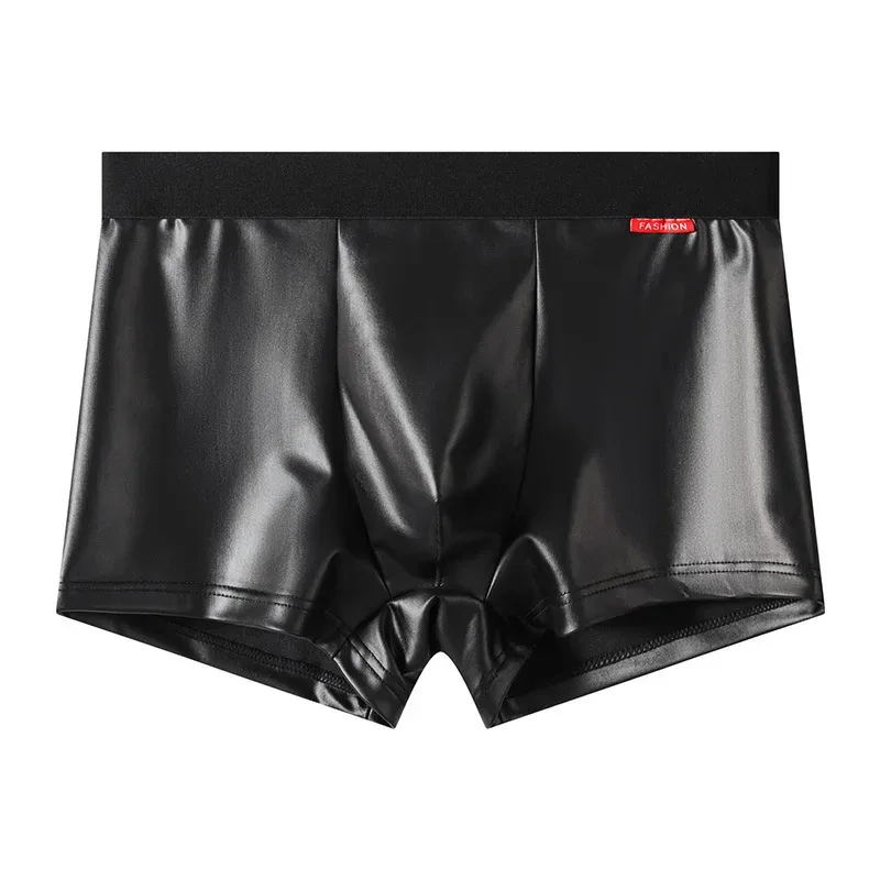 Imitation Leather Underwear Men's Sexy Slim Fit Boxer Shorts Korean Youth Bugle Pouch Undepant Comfortable Sports Trunk Stretch