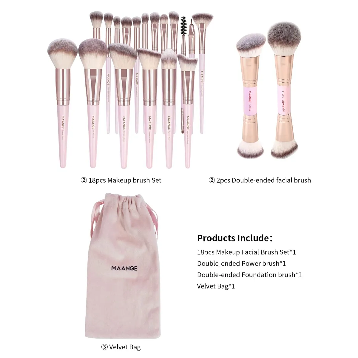 20 st Professionell Makeup Borste Set med förvaringspåse Foundation Brush Powder Brush Ögonskuggsborste Basic Makeup Borstar