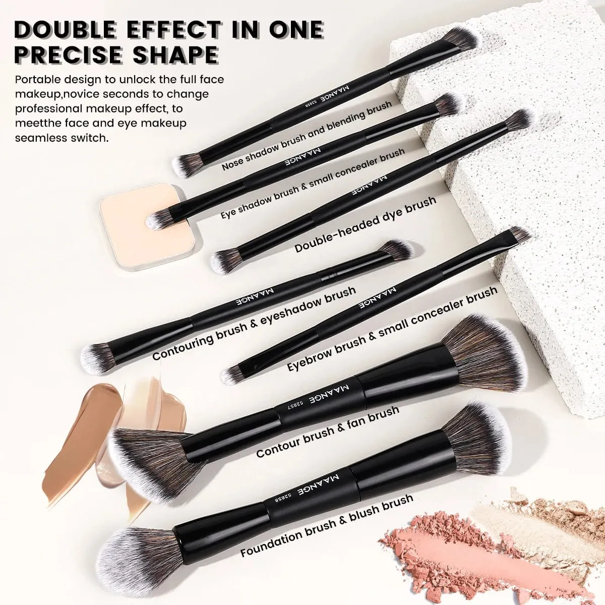 7pcs Professional Dual-ended Makeup Brushes Soft Dense Hair for Foundation Powder Blush Eyeshadow Makeup Accessories Gift