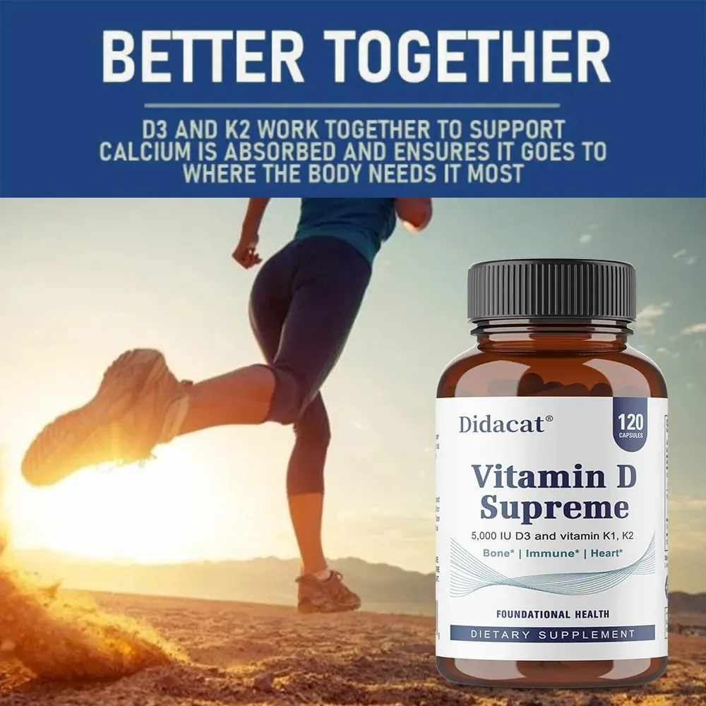 Vitamin D Supreme 5000 IU - Suportahan ang Immune System + Bone Health - Gluten Free Vitamin D3 Supplement na may Vitamin K