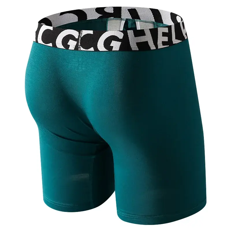 Men's Long Leg Cotton Boxer Briefs with Scrotum Pouch Anti-Chafing U Convex Separation Sports Underwear for Comfort