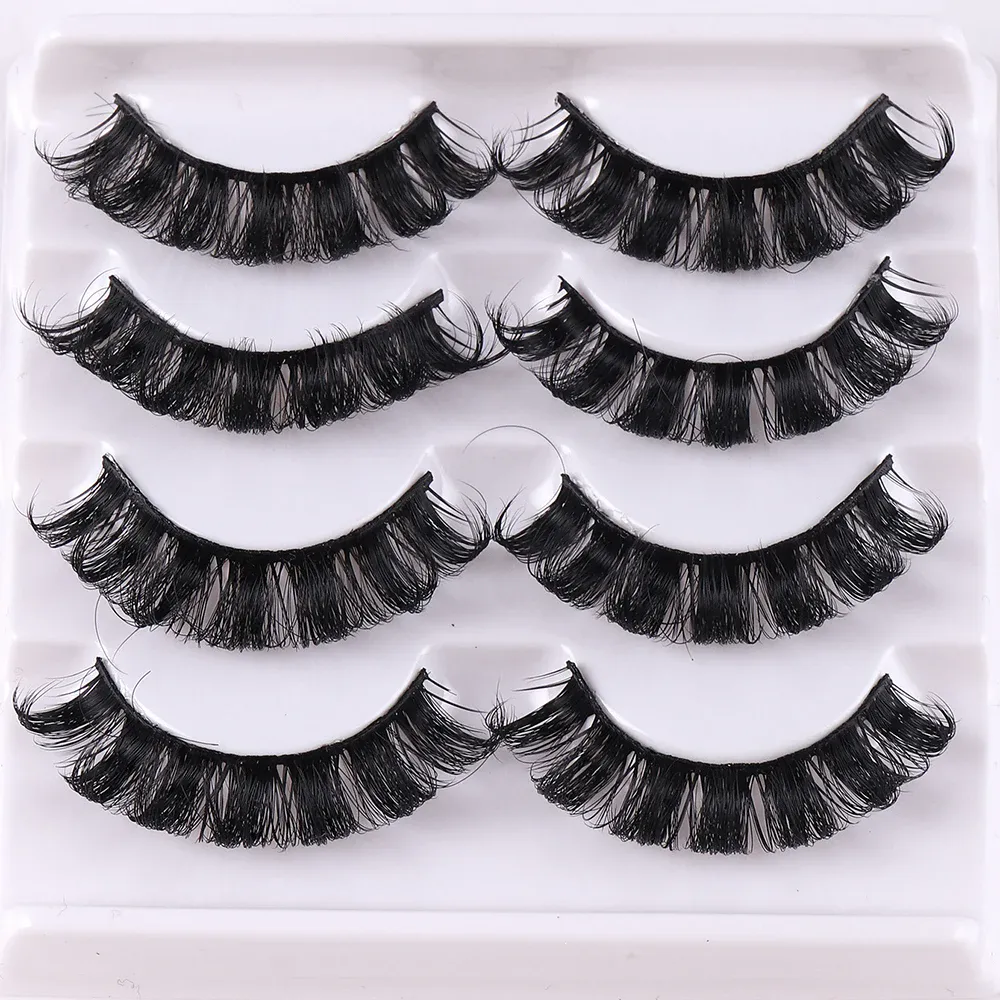 4 ζευγάρια Russian strip Lashes Fluffy Mink Lashes 3D ψεύτικες βλεφαρίδες Ρωσικές βλεφαρίδες όγκου Ψεύτικες βλεφαρίδες