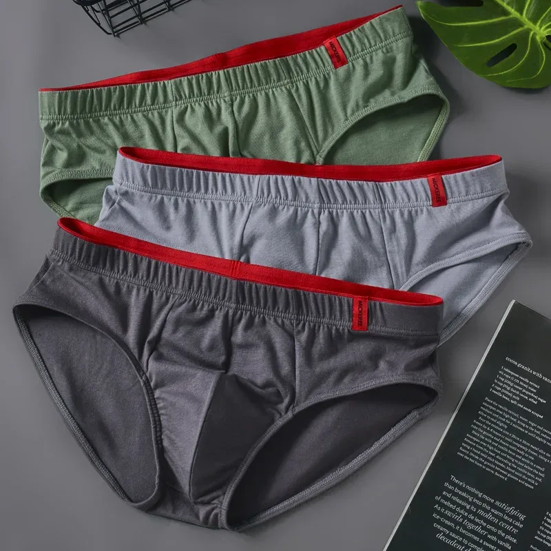 Men Briefs Solid Color Cotton Youth Briefs Waist Comfortable Sexy Explosion Trend Breathable Underwear Sissy Panties