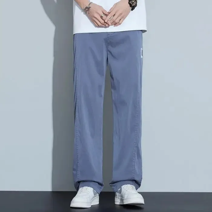 Men's Summer Thin Lyocell Jeans Ice Silk Drape Wide-Leg Pants Loose Straight-Leg Elastic Ultra-Thin Trousers Sizes M-5XL