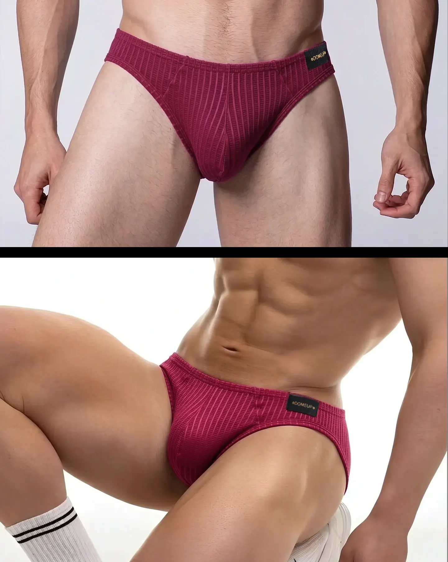 Men's Low‑Rise Briefs, Vertical Striped Sheer Mesh Underwear, Nylon Elastane Stretch Pouch Underpants for Daily Wear
