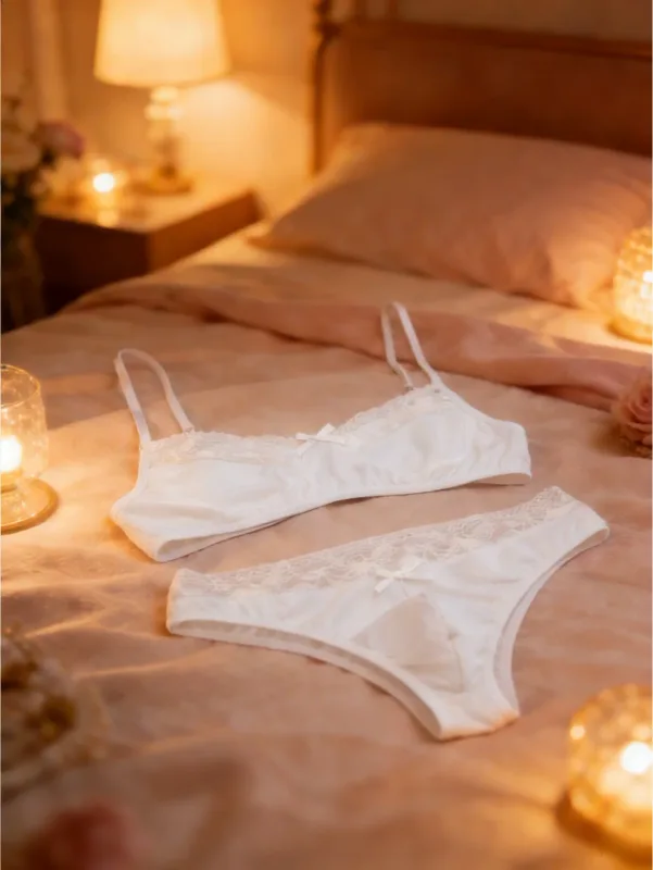 1 Set of 2 Pieces Underwear Set: Men's Erotic Cross-Dressing Bowknot Lace Underwear Set, Lace Panties & Bra Combination Set