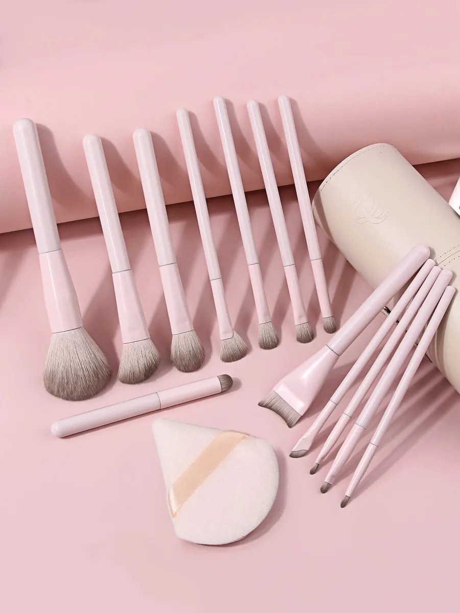 15Pcs Makeup Brushes Set na may Storage Bucket at Triangle Powder Puff Foundation Blush Eyeshadow Contour Mga Tool sa Pampaganda ng Buong Mukha