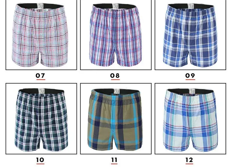 3/5/10Pcs/lot Boxer Men Underwear Cotton Man Short Breathable Plaid Flexible Shorts Boxer Male Underpants Plus Size BoxerShorts