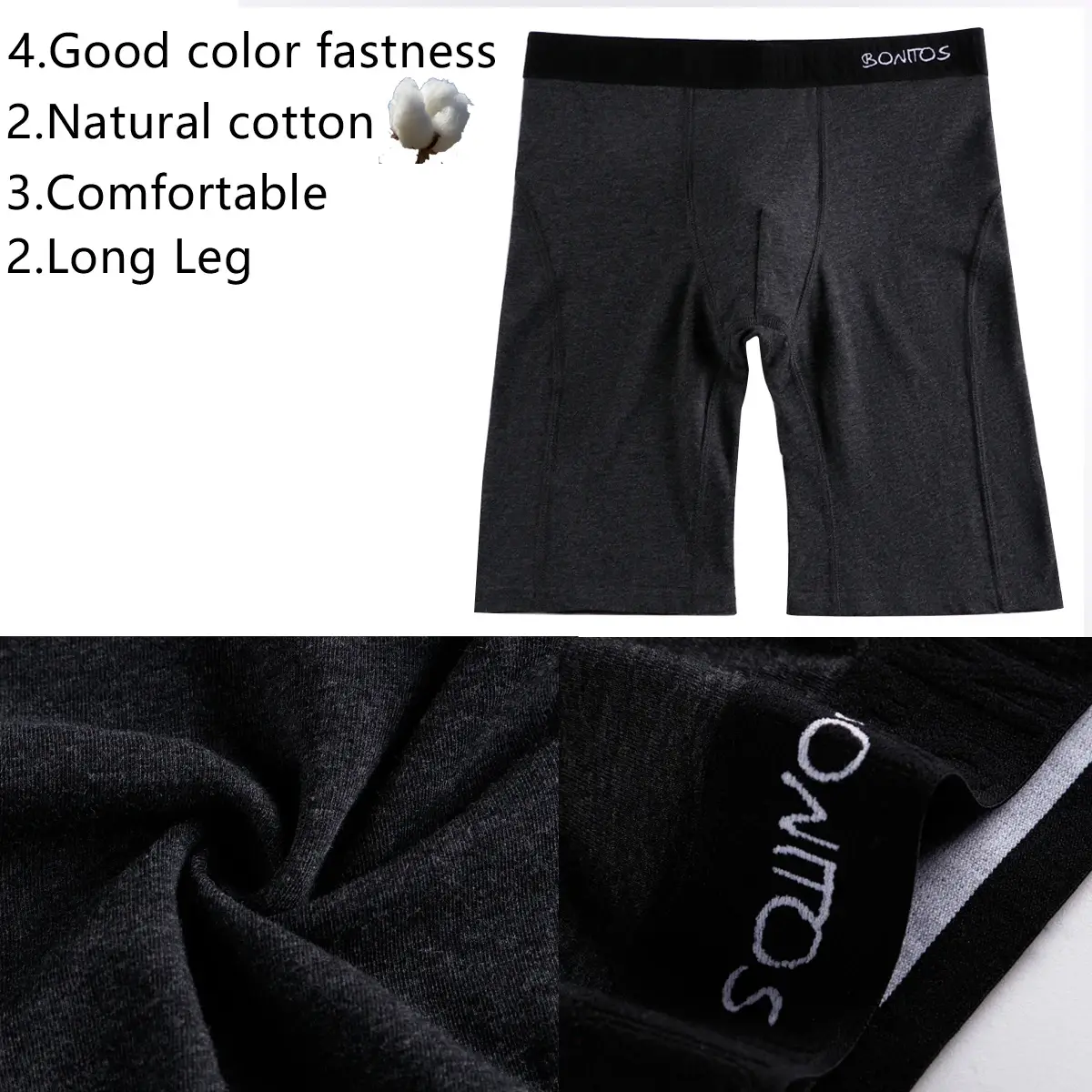 2pcs Pack Long Leg Boxer Shorts Hommes Culottes Kit Homme Slip Boxershorts Slip Sous-Vêtements pour Homme Coton Mâle Sexy Set Box Gym