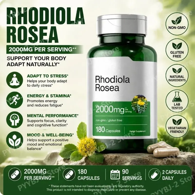 Rhodiola Rosea Capsules 180 Pieces Emotional Relief and Immune Health Support — 2000mg Rhodiola Rosea Root 5:1 Plant Extract — image 2