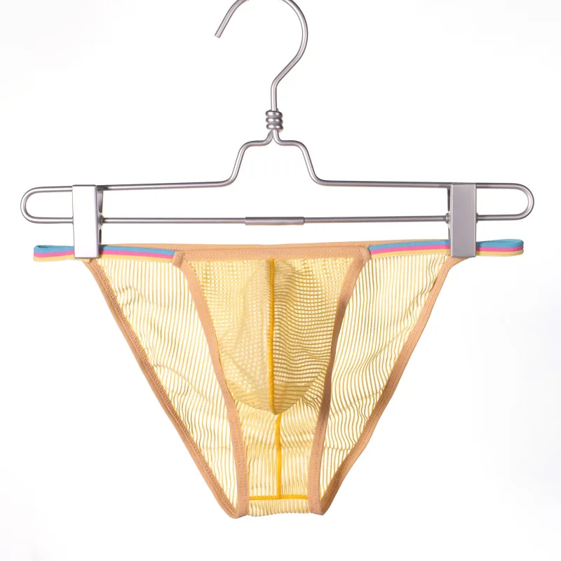 Men's Low Waist Briefs Sheer Striped Design Soft Comfortable Breathable Quick Dry Underwear for Men 5 Colors Available S-XL
