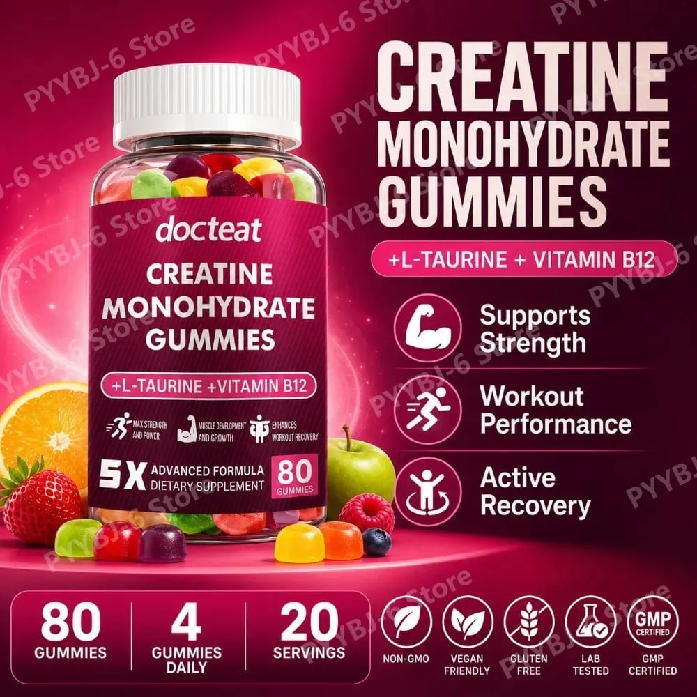 Creatine Monohydrate Gummies 80 Count with Taurine Vitamin B12 Chewable Sports Nutrition Συμπλήρωμα για μυϊκή και ενεργειακή υποστήριξη