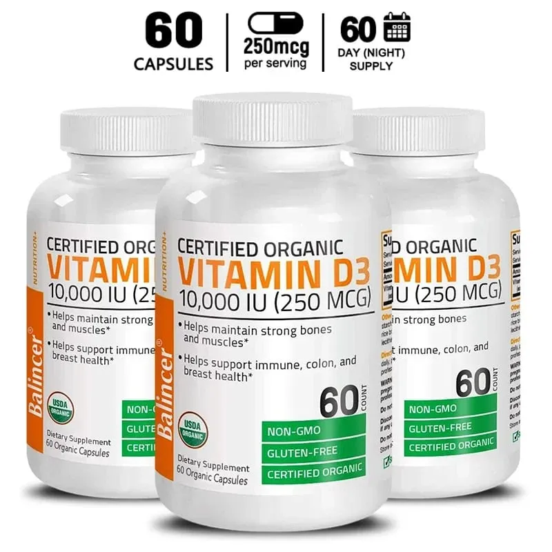 Vitamin D3 10000 IU for Immune Support Healthy Muscle Function and Bone Health High Potency Organic Non-GMO Vitamin D Supplement