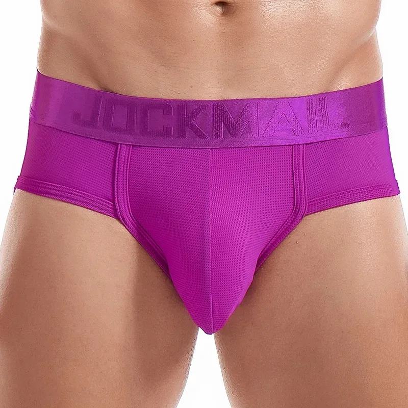 Jockmail Mens Underwear Briefs Mesh Breathable Sports Fitness Shorts Solid Color Sexy Low-rise Lingeries for Extreme Panties