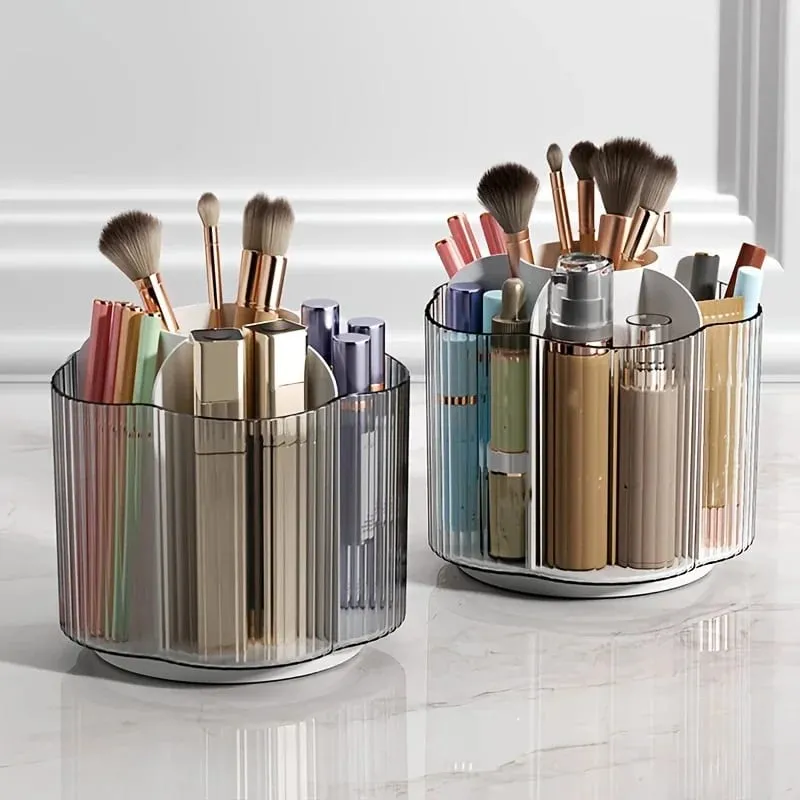 360° Umiikot na Makeup Brush Holder Nababakas 6 Grids Cosmetics Storage Box Round Revolving Makeup Brushes Tools Organizer Box — image 6