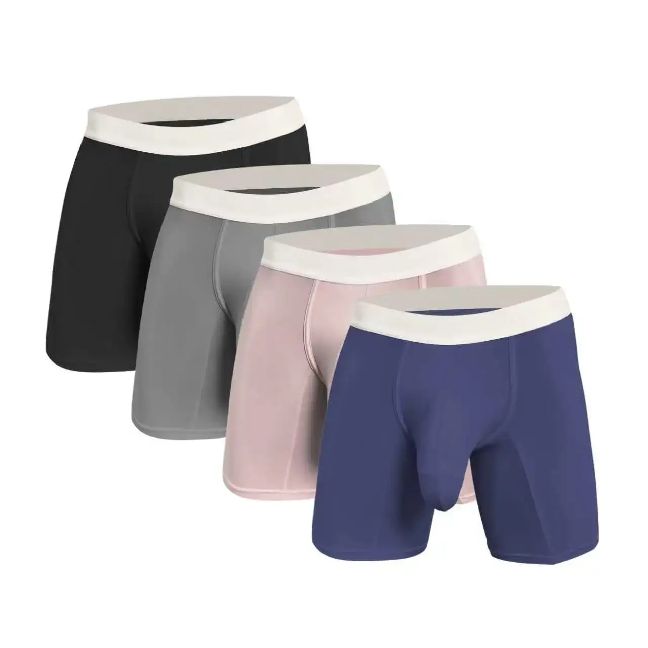 Mens Cool Ice Silk Boxer Briefs Extra Deep Pouch Breathable Long Running Sport Gym Underwear Anti Chafe Free Soft Trunks