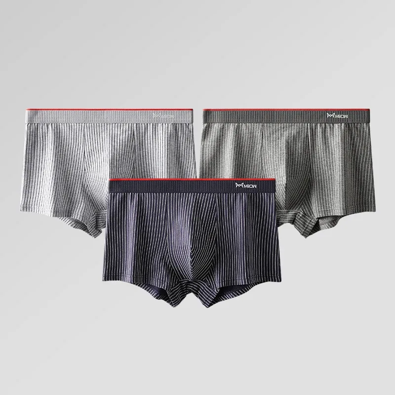 MiiOW PLUS 5XL 3/4Pcs Striped Panties Boxershorts Men Underwear Organic Cotton Boxer Shorts Antibacterial Seamless Underpants