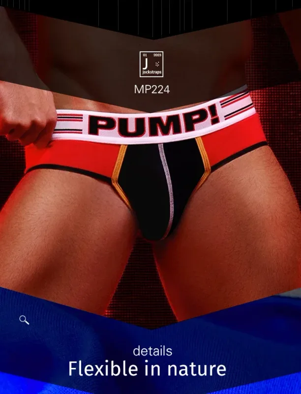 Men's Cotton Color Block Briefs, Pump! Logo Wide Waistband Low Rise Sexy 3D Convex Pouch Underwear 3256813080433415