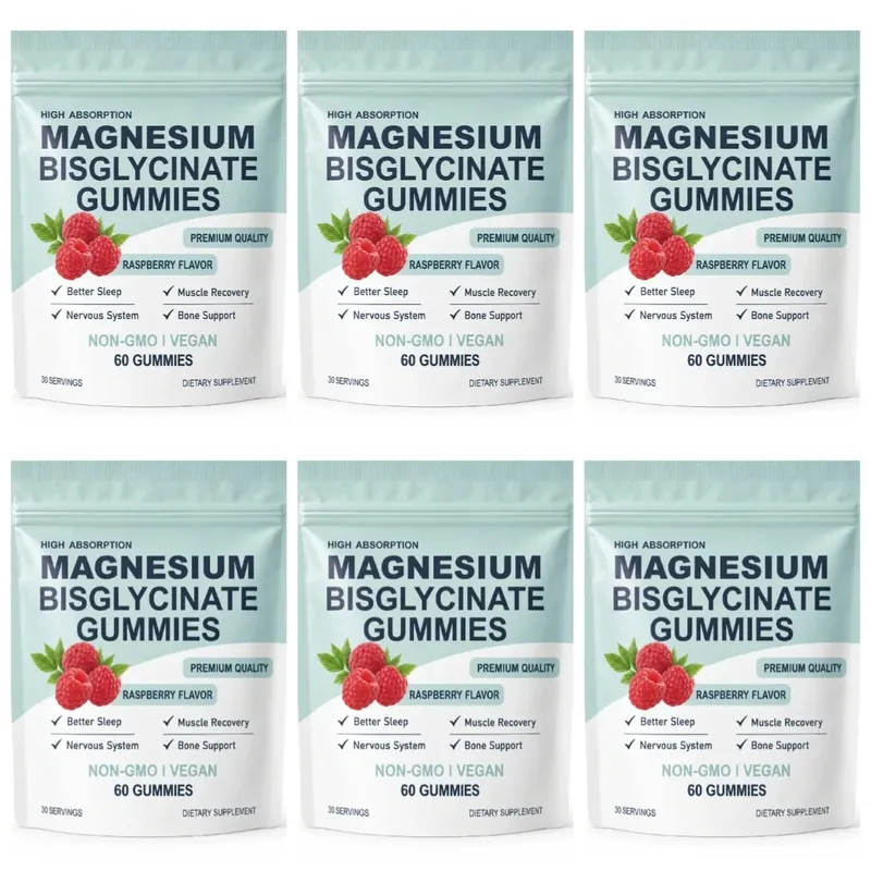 Υψηλής απορρόφησης Bisglycinate Magnesium Gummies Vegan Raspberry Flavor 60 Count Υποστήριξη Υγεία Μυϊκών Οστών Χωρίς ΓΤΟ χωρίς γλουτένη