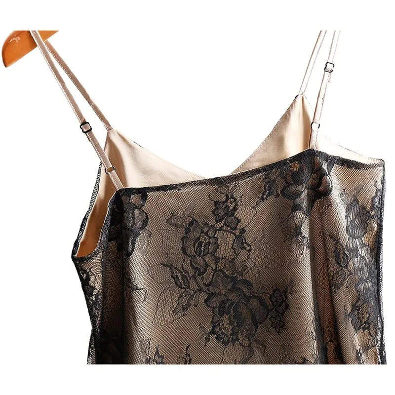 Szexi csipke spagettipántos felső női kötőfék, V nyakú Basic Cami ujjatlan szatén selyem felsők nyári camisole