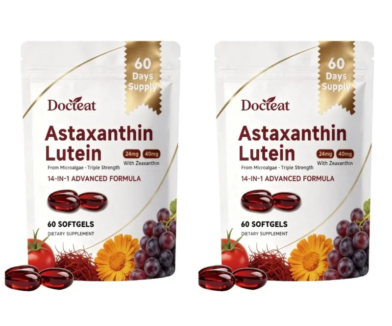 Η κάψουλα ασταξανθίνης και λουτεΐνης 60 Count με κουκούτσι σταφυλιού και εκχύλισμα σαφράν παρέχουν υποστήριξη για τη διατροφή των ματιών στο δέρμα και τις αρθρώσεις