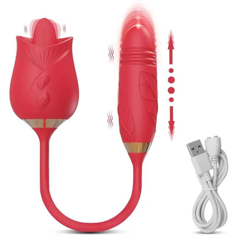 Rose-Sucking Thrusting Dildo Vibrator για γυναίκες Διεγέρτης κλειτορίδας θηλής Δόνηση γλώσσας αυγού που γλύφει κλειτορίδα Sucker σεξουαλικά παιχνίδια