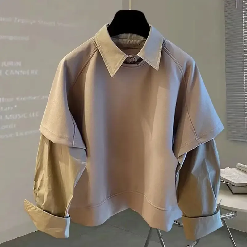 Zweiteiliges, gespleißtes Langarm-Shirt für Herbst und Winter, neues Sweatshirt für Herren, koreanischer Stil, trendige, lockere Mode, vielseitiges Oberteil