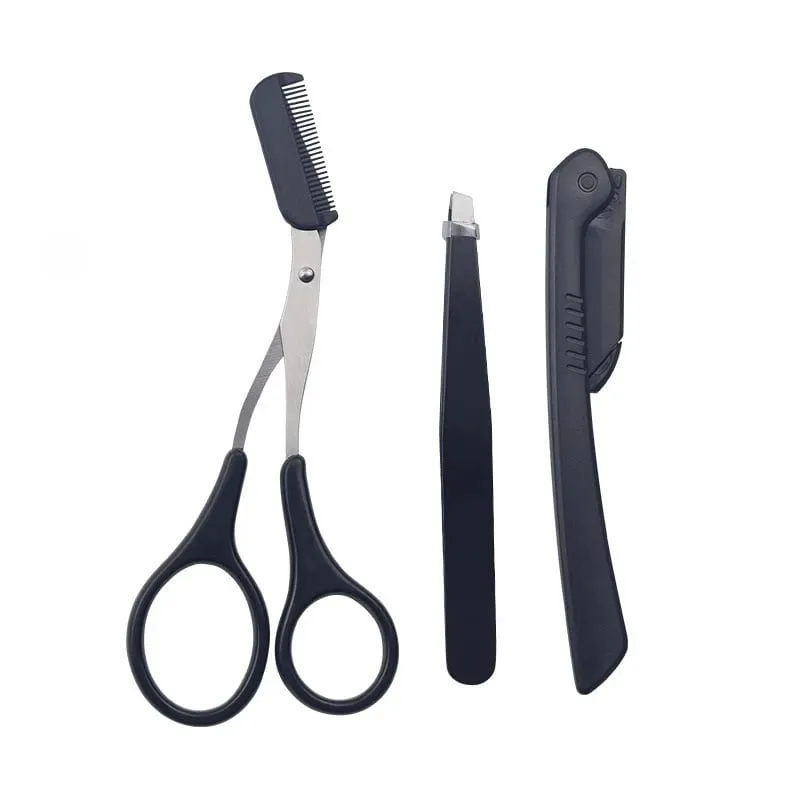 3pcs Wenkbrauw Trimmen Gereedschap Rvs Wenkbrauw Pincet Schaar met Kam Scheermes Makeup Tools Gezichtsverzorging