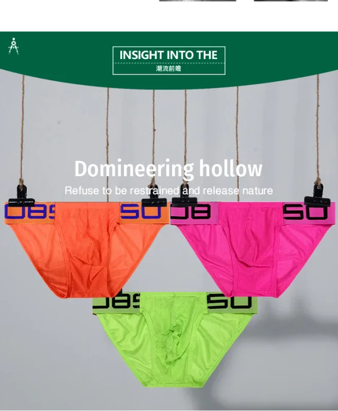 Men's Nylon Blend Mesh Breathable Briefs Horn Splice Letter Embossed Wide Elastic Waistband Fluorescent Color Sexy Underwear