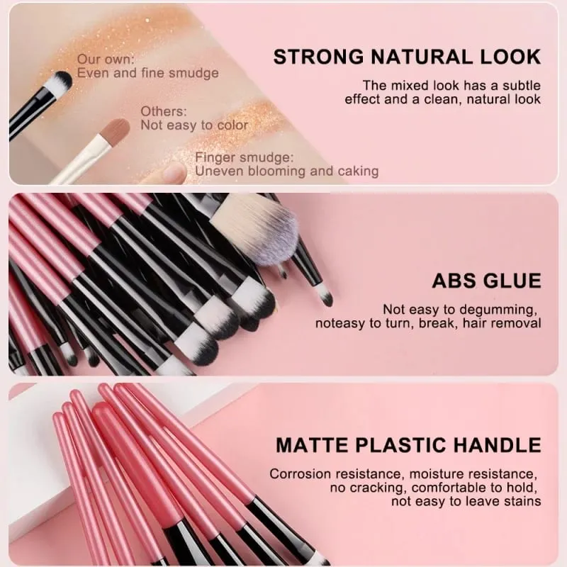 20Pcs Makeup Brush Set Eyeliner Blending Cheeks Eye Cosmetic Foundation Brushes Professional Complete Set for Face Eyeshadow