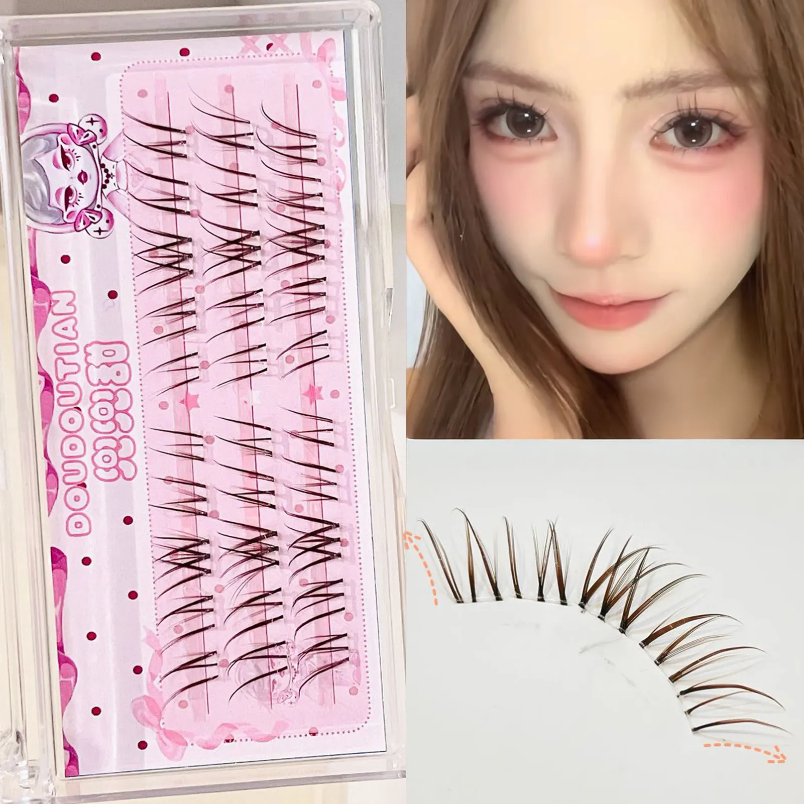 3/10 σειρές Sweet Brown Wispy Fase Elashes Natural Airy Manga Style Elash Extension Βλεφαρίδων για αρχάριους 7-12mm Τέλειο μακιγιάζ ματιών