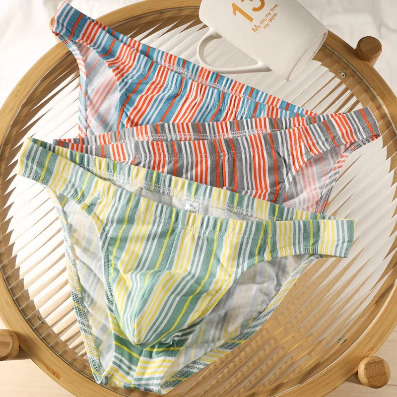 Sexy Men Briefs Cotton Male Breathable Comfortable U Bulge Pouch Underwear Mid Waist Striped Panties Hombre Soft Youth Undies