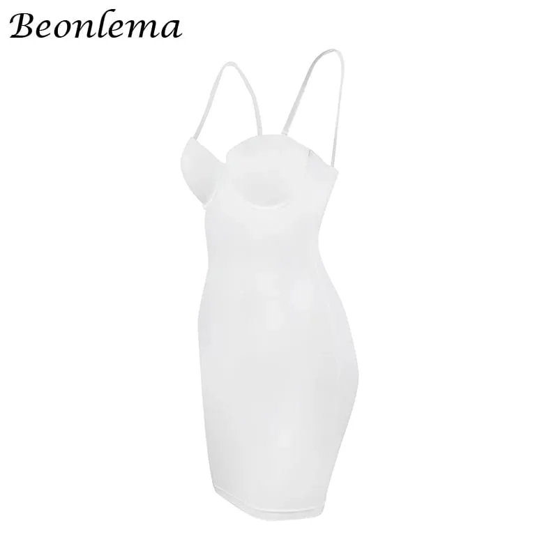 שמלת Bodycon קצרה ללא משענת סקיני רצועות מוצקות קז'ואל סקסית ללא שרוולים קיץ גבוהה מותן מועדון מיני שמלות דקות נשים בייסיק