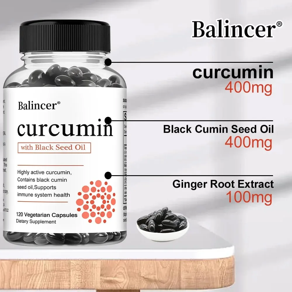 Turmeric Curcumin Capsules Supplement na may Black Seed Oil Extract para sa Joint Digestive at Immune Support Brain Cognition