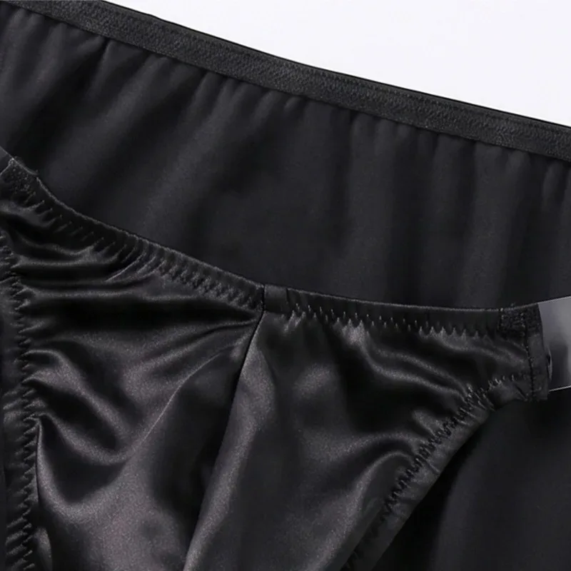 Ice Silk Satin Like Men's Underwear Solid Stretch High Fork Briefs Triangular Panties Bulge Pouch Smooth Breathable Underpant
