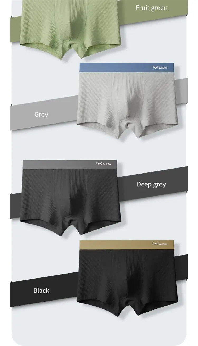 MiiOW 3Pcs Men's Striped Funny Boxer Shorts Underwear Antibacterial Crotch Underpants Man Breathable Cotton Lingerie Panties