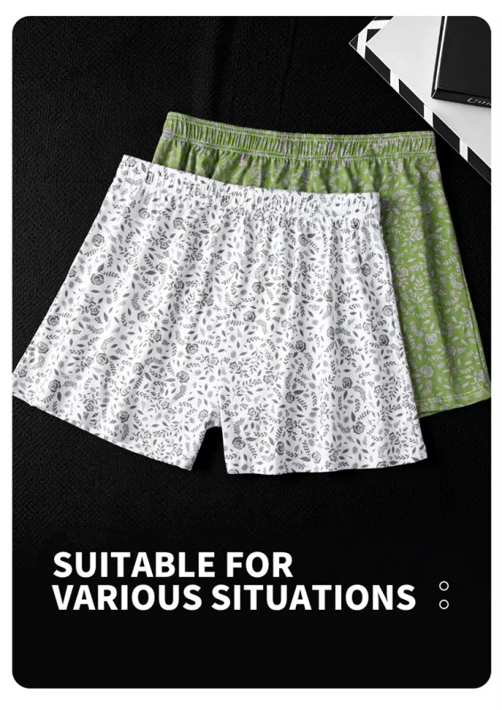 MiiOW 3Pcs Cotton Men Underwear Boxershorts Breathable Rose Print Man Underpants Skin-friendly Large Size Men's Shorts Panties