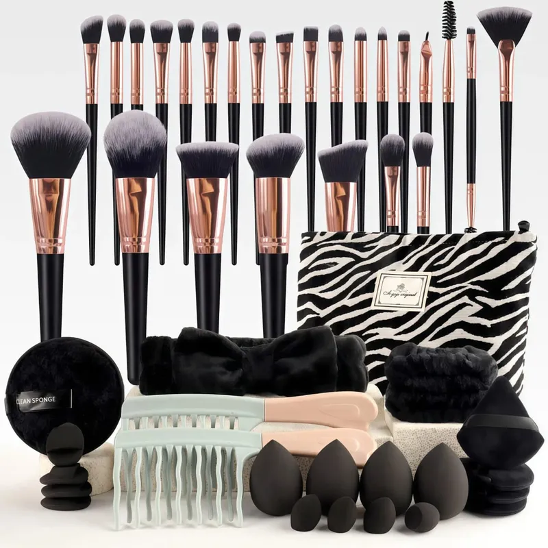 47Pcs Propesyonal na Makeup Brushes Set Mga Tool sa Pagpapaganda Kit Portable Travel Cosmetic Bag Puff Toiletry Makeup Accessories Set