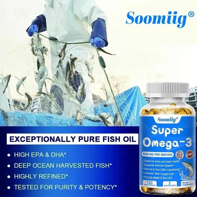 Triple Potency Capsules Omega-3 Fish Oil + DHA + EPA-Sinusuportahan ang Pinagsanib na Utak at Kalusugan ng Mata na Pinahuhusay ang Immune Function Antioxidant