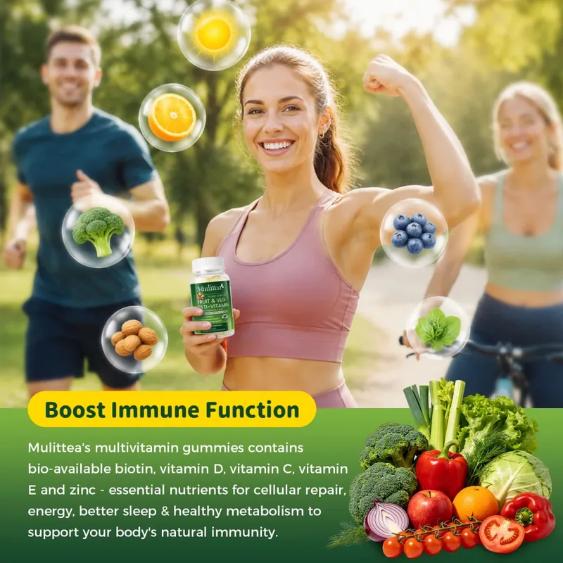 Mulittea Natural Vegetable & Fruit Gummies Anti-Constipation Detox Daily Fruit Help Digestion Multiple Vitamins Supplement