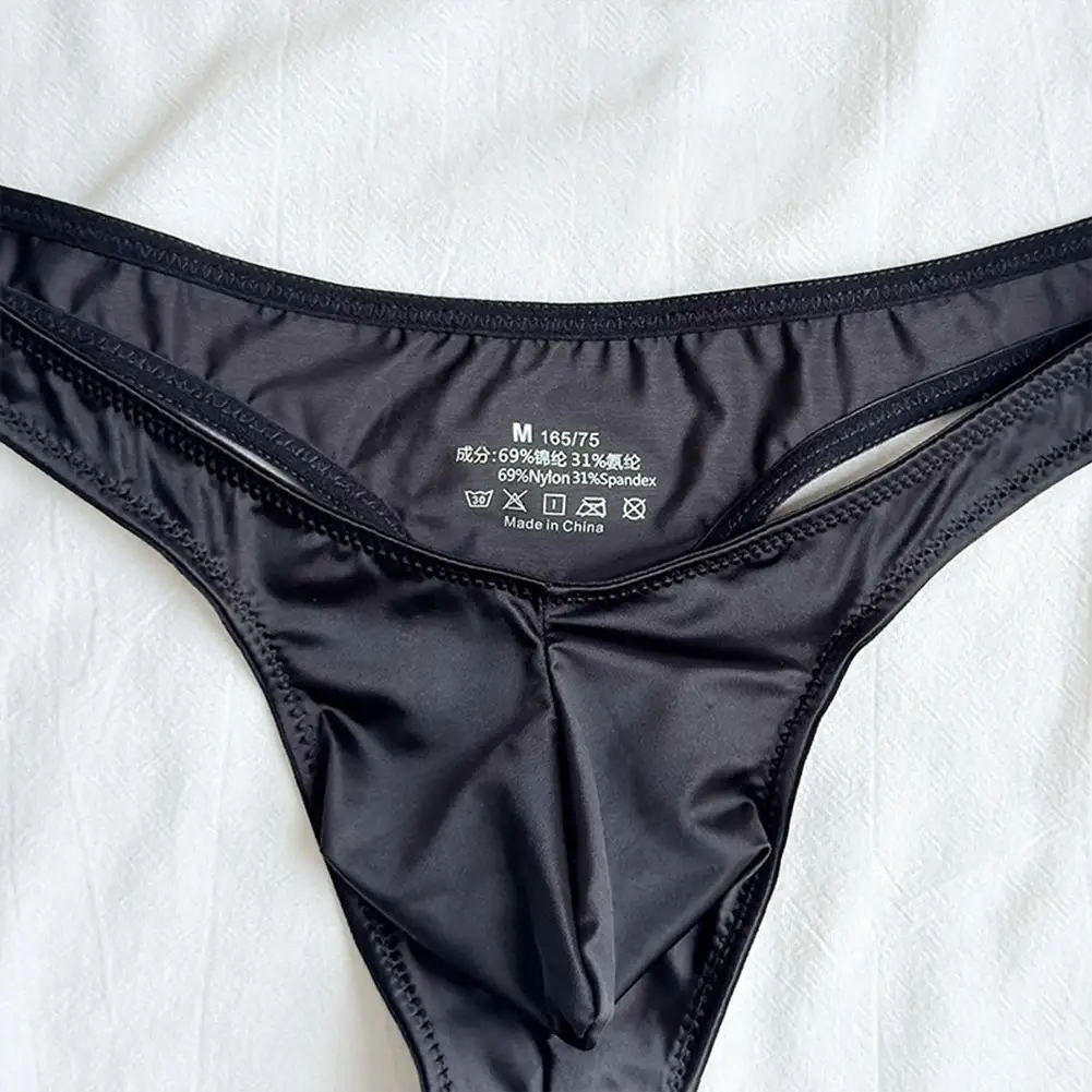 1pc Men Satin-like Glossy Ice Silk G-string Solid Low-Waist Shiny Smooth Thong Bulge Pouch Thong Thin Transparent Underwear