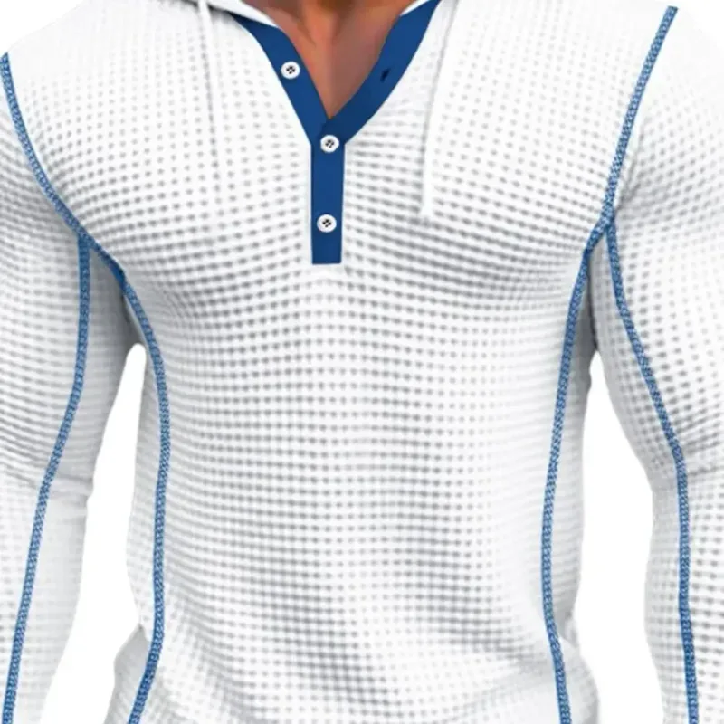 Waffle Solid Fabric Slim Fit Hoodies Men V-neck Button Casual Sweatshirts Hip Hop Street Sweater Panlalaking Sports Tops Long Sleeve