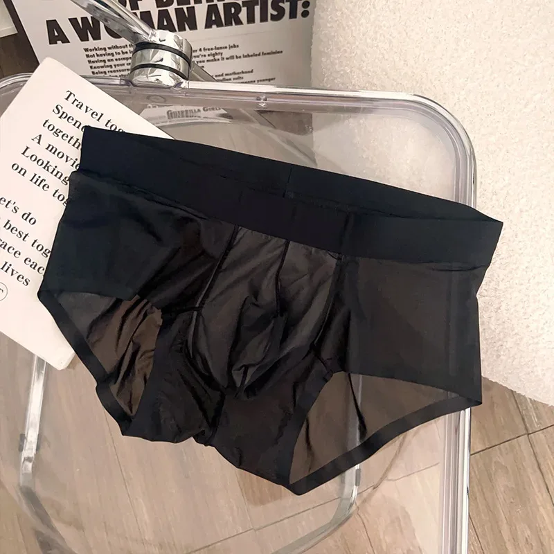 Transparante Slips Heren Ultradunne Ijs Zijde Sneldrogend Slipje Sexy U Ardennen Pouch Man Ondergoed Ademende onderbroek Cuecas