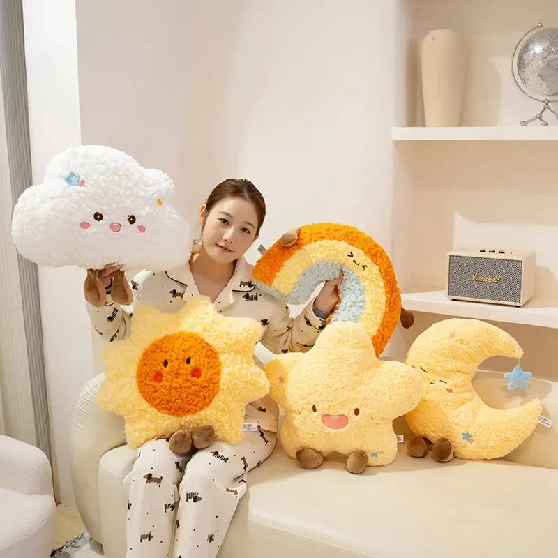 45cm Cute Rainbow Cloud Sun Moon Star Throw Μαξιλάρι Rainbow Λούτρινο παιχνίδι Διακόσμηση κρεβατοκάμαρας Μαξιλάρι κούκλας καναπέ